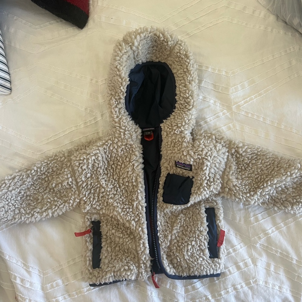 Baby Patagonia Cream and Navy Baby Fleece Jacket